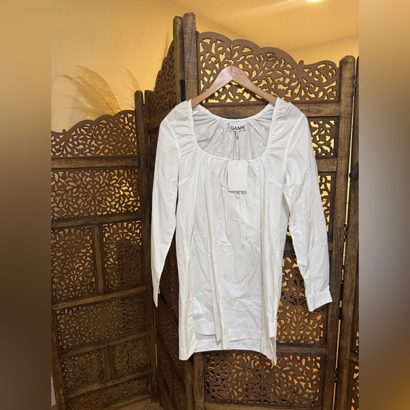 NEW NWT Ganni White Square Neck Mini Dress - Picture 5 of 6
